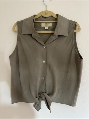 Vintage Banana Bay Silk Sleeveless Button-Front Tie Hem Top
